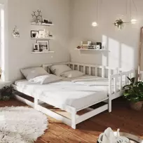 Ištraukiama lova, balta, 2x(90x200)cm, pušies medienos masyvas