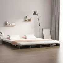 Lova iš palečių, pilka, 140x190cm, pušies medienos masyvas