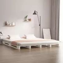 Lova iš palečių, balta, 140x200cm, pušies medienos masyvas