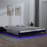 Lova Lovos rėmas su LED, juodos spalvos, 140x190cm, medienos masyvas