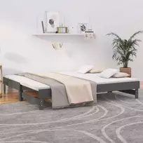 Ištraukiama lova, pilka, 2x(90x200)cm, pušies medienos masyvas
