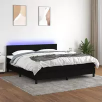 Lova su spyruoklėmis/čiužiniu/LED, juoda, 160x200 cm, audinys