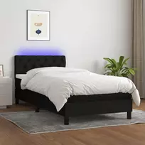 Lova su spyruoklėmis/čiužiniu/LED, juoda, 80x200cm, audinys