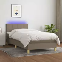 Lova su spyruoklėmis/čiužiniu/LED, taupe, 90x200 cm, audinys