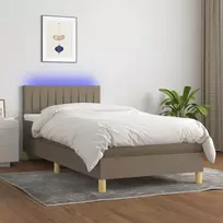 Lova su spyruoklėmis/čiužiniu/LED, taupe, 90x200 cm, audinys