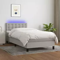 Lova su spyruoklėmis/čiužiniu/LED, pilka, 100x200 cm, audinys