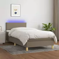 Lova su spyruoklėmis/čiužiniu/LED, taupe, 90x200 cm, audinys
