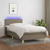 Lova su spyruoklėmis/čiužiniu/LED, taupe, 90x200 cm, audinys