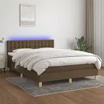 Lova su spyruoklėmis/čiužiniu/LED, ruda, 140x190 cm, audinys