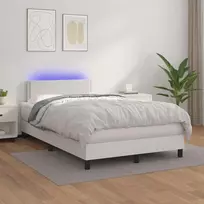 Lova su spyruoklėmis/čiužiniu/LED, balta 120x200cm dirbtinė oda
