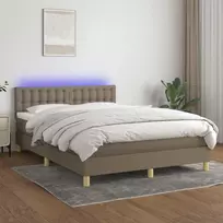 Lova su spyruoklėmis/čiužiniu/LED, taupe, 140x200 cm, audinys