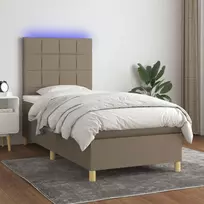 Lova su spyruoklėmis/čiužiniu/LED, taupe, 80x200cm, audinys