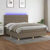 Lova su spyruoklėmis/čiužiniu/LED, taupe, 160x200 cm, audinys