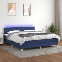 Lova su spyruoklėmis/čiužiniu/LED, mėlyna, 160x200 cm, audinys