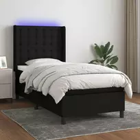 Lova su spyruoklėmis/čiužiniu/LED, juoda, 90x200 cm, audinys