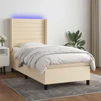 Lova su spyruoklėmis/čiužiniu/LED, kreminė, 80x200cm, audinys