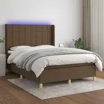 Lova su spyruoklėmis/čiužiniu/LED, ruda, 140x190 cm, audinys