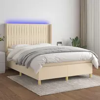 Lova su spyruoklėmis/čiužiniu/LED, kreminė, 140x200 cm, audinys