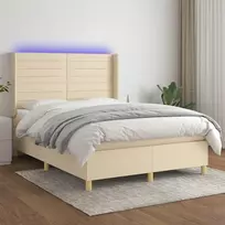 Lova su spyruoklėmis/čiužiniu/LED, kreminė, 140x190 cm, audinys