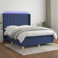 Lova su spyruoklėmis/čiužiniu/LED, mėlyna, 140x190 cm, audinys