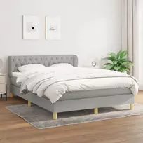 Lova su spyruoklėmis ir čiužiniu, pilka, 140x200cm, audinys