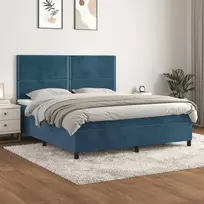 Lova su spyruoklėmis ir čiužiniu, mėlyna, 160x200 cm, aksomas