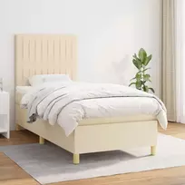 Lova su spyruoklėmis ir čiužiniu, kreminė, 90x200 cm, audinys