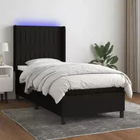 Lova su spyruoklėmis/čiužiniu/LED, juoda, 90x200 cm, audinys