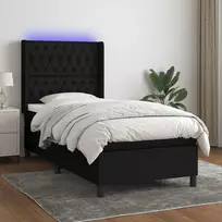 Lova su spyruoklėmis/čiužiniu/LED, juoda, 90x200 cm, audinys