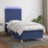 Lova su spyruoklėmis/čiužiniu/LED, mėlyna, 90x200 cm, audinys