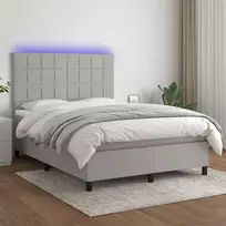 Lova su spyruoklėmis/čiužiniu/LED, pilka, 140x200 cm, audinys