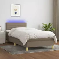 Lova su spyruoklėmis/čiužiniu/LED, taupe, 90x200 cm, audinys