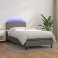 Lova su spyruoklėmis/čiužiniu/LED, pilka, 90x200cm dirbtinė oda