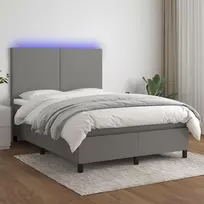 Lova su spyruoklėmis/čiužiniu/LED, pilka, 140x200 cm, audinys
