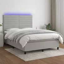 Lova su spyruoklėmis/čiužiniu/LED, pilka, 140x190 cm, audinys