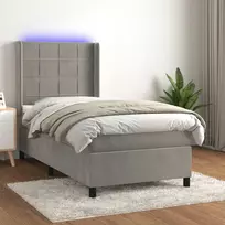 Lova su spyruoklėmis/čiužiniu/LED, pilka, 90x200cm, aksomas