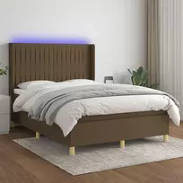 Lova su spyruoklėmis/čiužiniu/LED, ruda, 140x200 cm, audinys