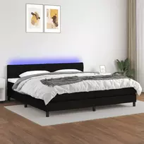 Lova su spyruoklėmis/čiužiniu/LED, juoda, 200x200 cm, audinys