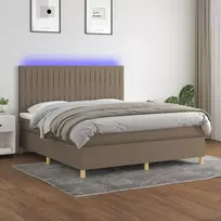 Lova su spyruoklėmis/čiužiniu/LED, taupe, 160x200 cm, audinys