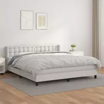 Lova su spyruoklėmis ir čiužiniu, balta, 180x200cm dirbtinė oda