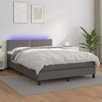 Lova su spyruoklėmis/čiužiniu/LED, pilka 140x200cm dirbtinė oda