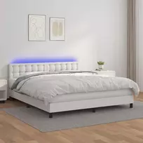 Lova su spyruoklėmis/čiužiniu/LED, balta 180x200cm dirbtinė oda
