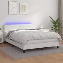 Lova su spyruoklėmis/čiužiniu/LED, balta 140x200cm dirbtinė oda
