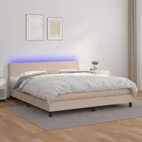 Lova su spyruoklėmis/čiužiniu/LED, kapučino, 180x200cm dirbtinė
