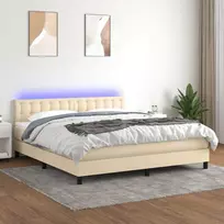 Lova su spyruoklėmis/čiužiniu/LED, kreminė, 180x200 cm, audinys
