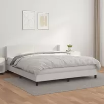 Lova su spyruoklėmis ir čiužiniu, balta, 180x200cm dirbtinė oda