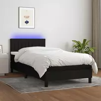 Lova su spyruoklėmis/čiužiniu/LED, juoda, 100x200 cm, audinys