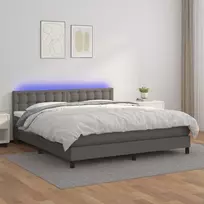 Lova su spyruoklėmis/čiužiniu/LED, pilka 160x200cm dirbtinė oda