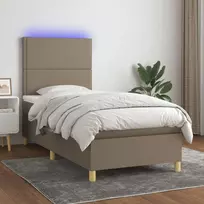 Lova su spyruoklėmis/čiužiniu/LED, taupe, 90x200 cm, audinys