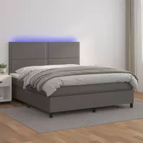 Lova su spyruoklėmis/čiužiniu/LED, pilka 140x200cm dirbtinė oda
